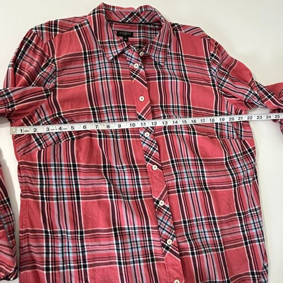 Talbots Womens Plus 1X Pink Plaid Button Front Shirt Long Sleeve Preppy - Picture 5 of 7